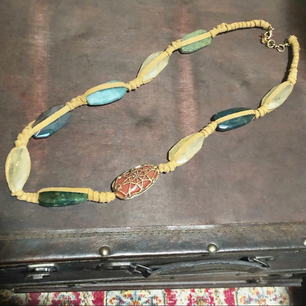 NWOT Lucky Brand Genuine Stone Leather Necklace